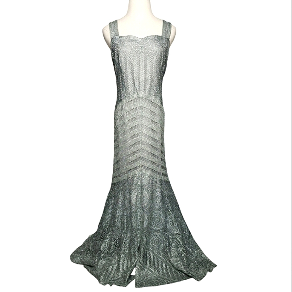 Vintage Silver-Beaded Maxi Dress
